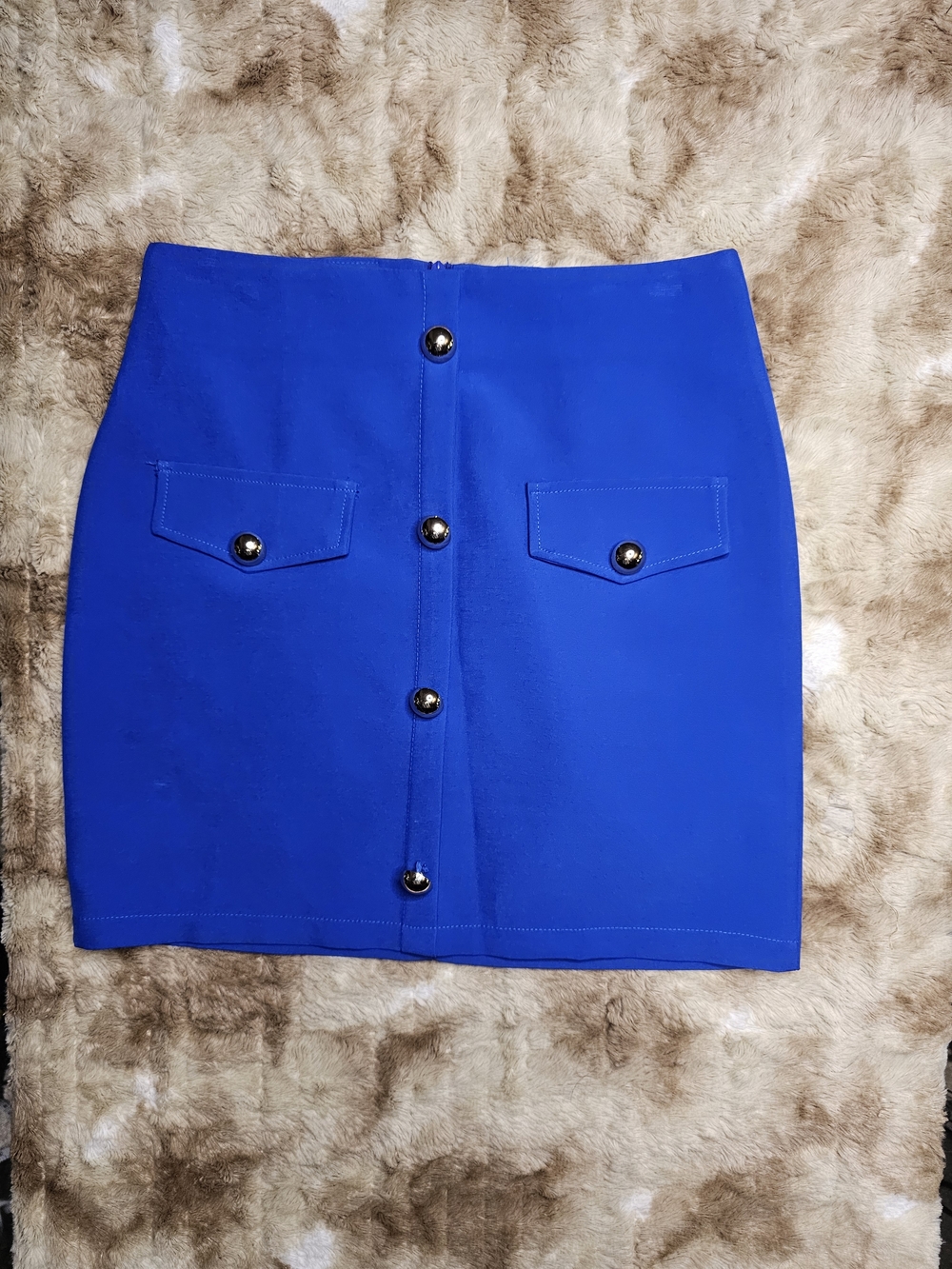 Women’s Blue Mini Skirt Button Front High Waist Size S Mod Style Pocket Detail
